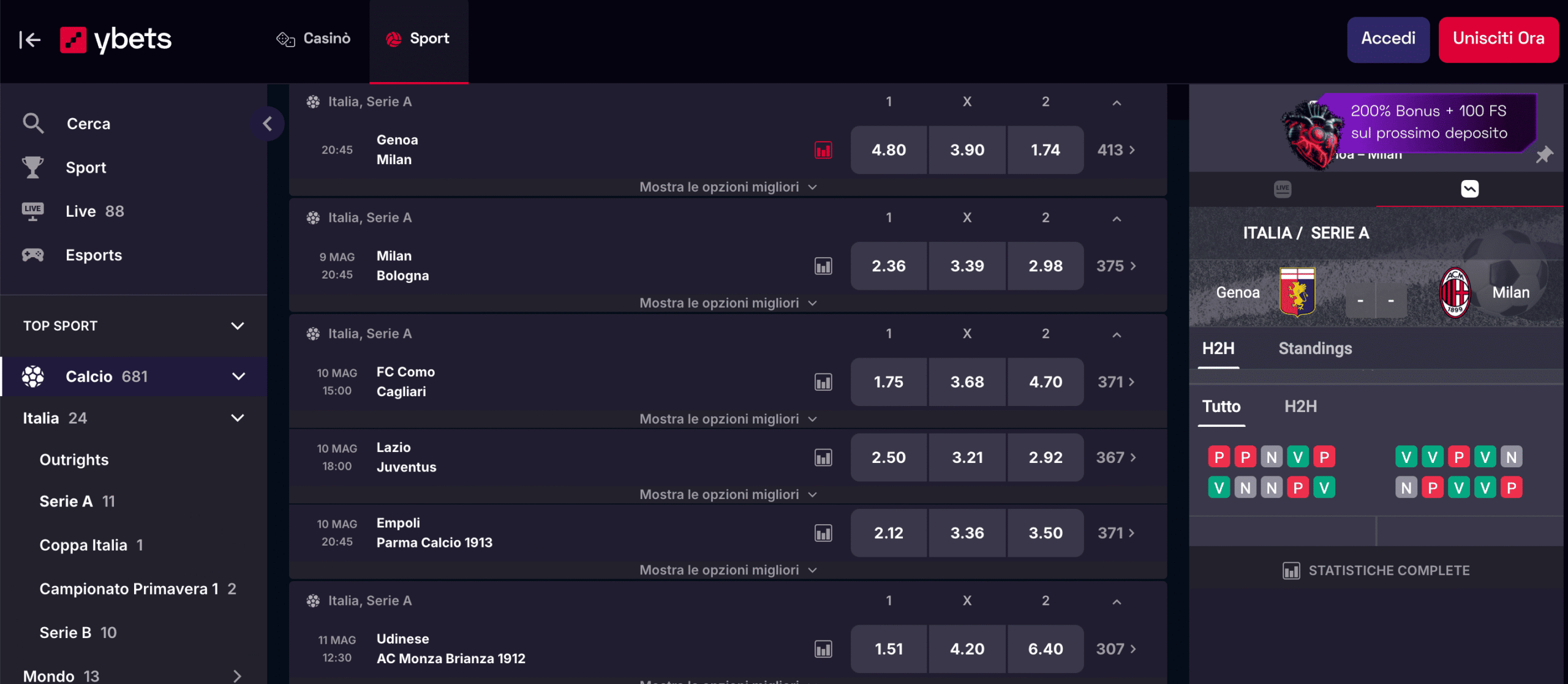 Ybets Scommesse
